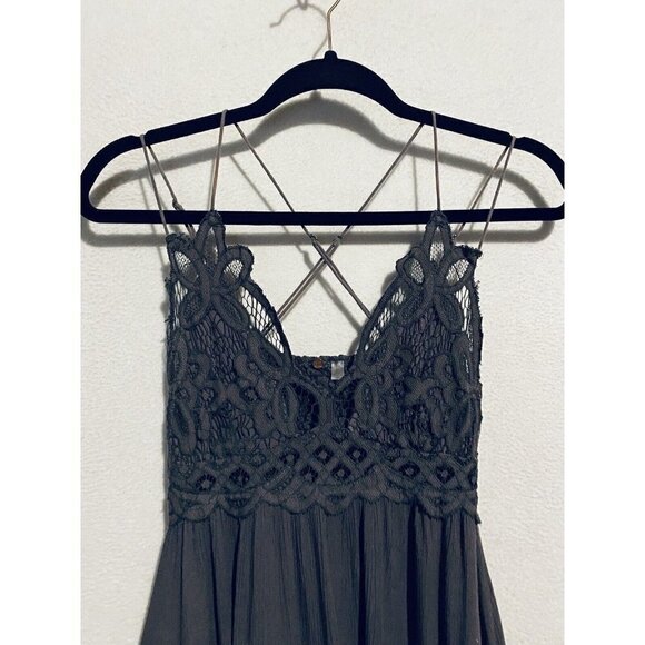 Free People Dress Womens Small Charcoal Gray Adella Slip Crochet Ruffle Boho - Picture 4 of 10
